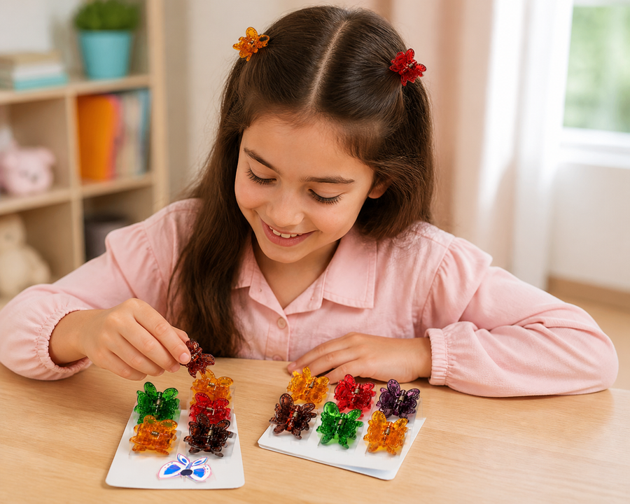 Assorted butterfly hair claw clips on a display card