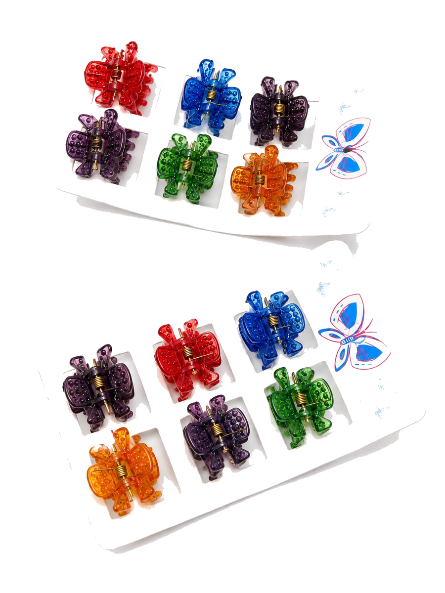 Assorted butterfly hair claw clips in a display set