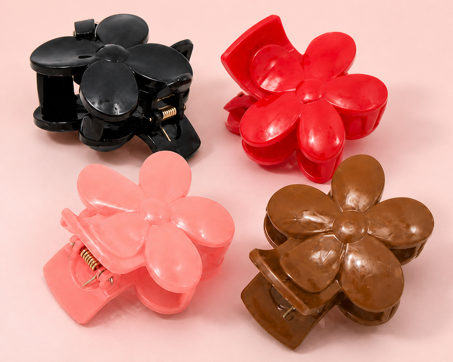 Flower hair claw clips in black red peach and brown shades
