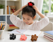 Flower hair claw clips in black red peach and brown shades