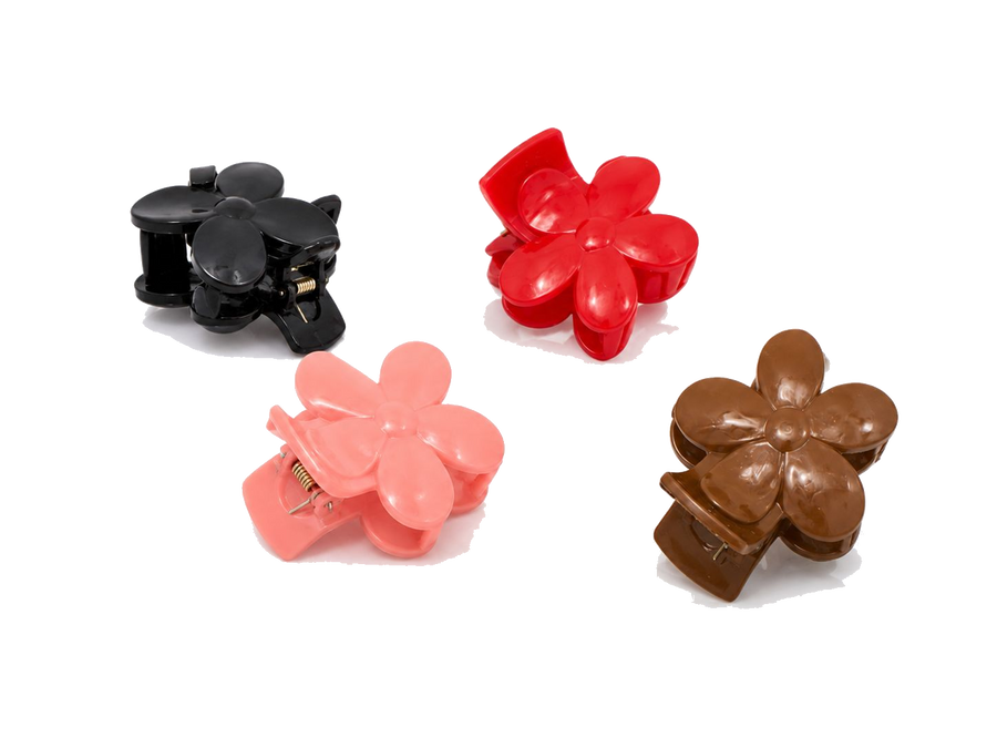 Flower hair claw clips in black red peach and brown shades