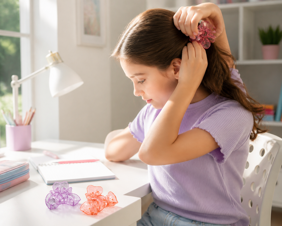 Flower hair claw clips in coral lavender and pink shades