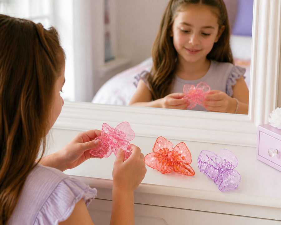Flower hair claw clips in coral lavender and pink shades