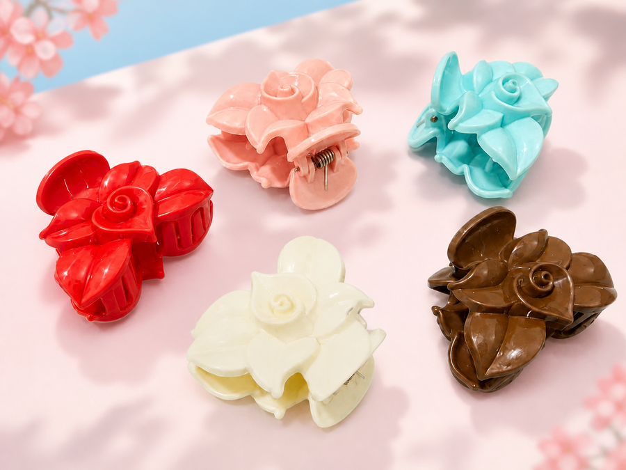 Five-color flower hair claw clip set