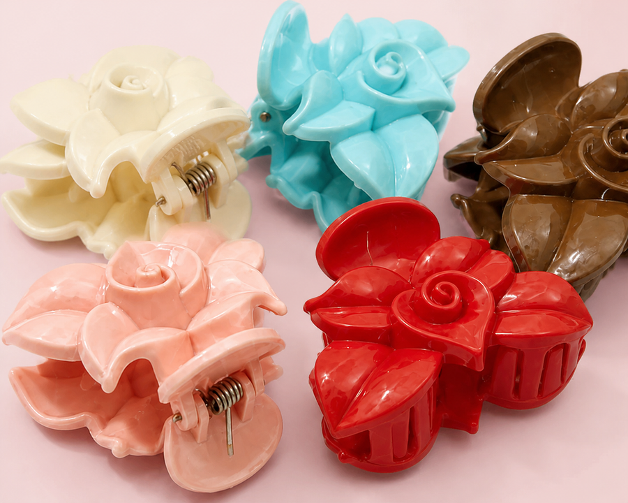 Five-color flower hair claw clip set