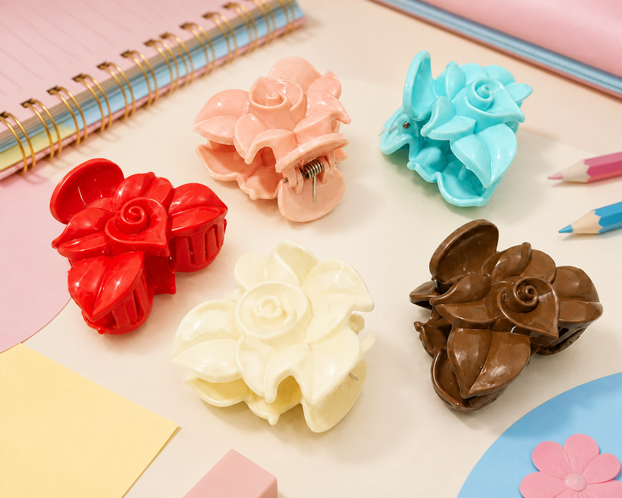 Five-color flower hair claw clip set