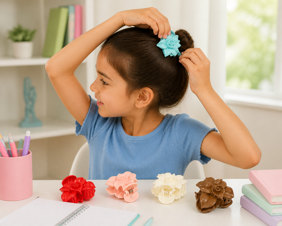 Five-color flower hair claw clip set