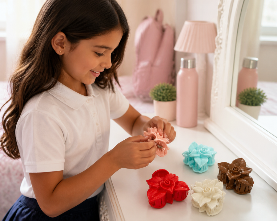 Five-color flower hair claw clip set