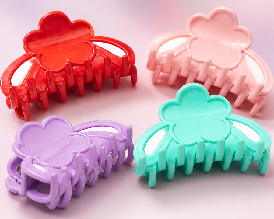 Four-color flower hair claw clip set