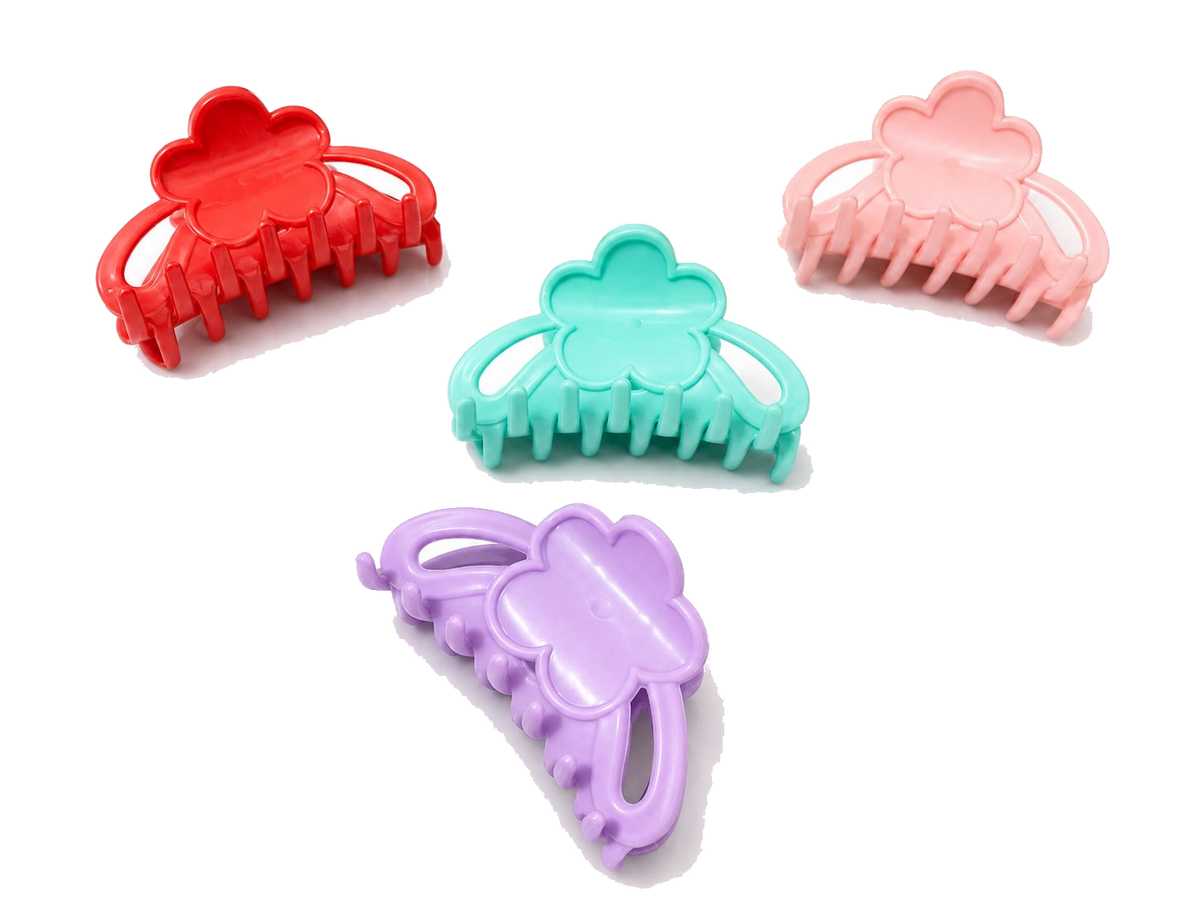 Four-Color Flower Hair Claw Clip Set video 1