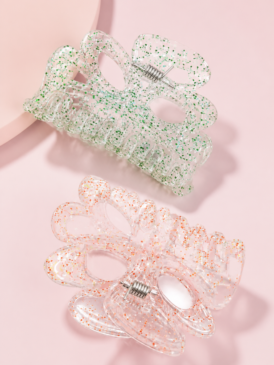 Flower hair claw clips in green and orange shades