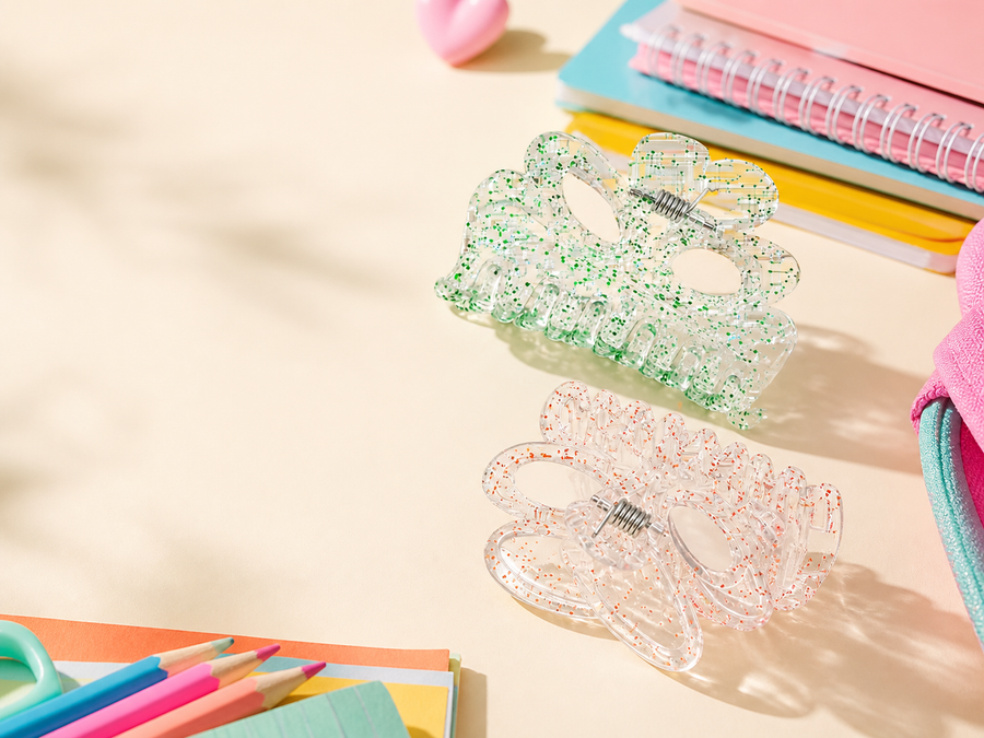 Flower hair claw clips in green and orange shades