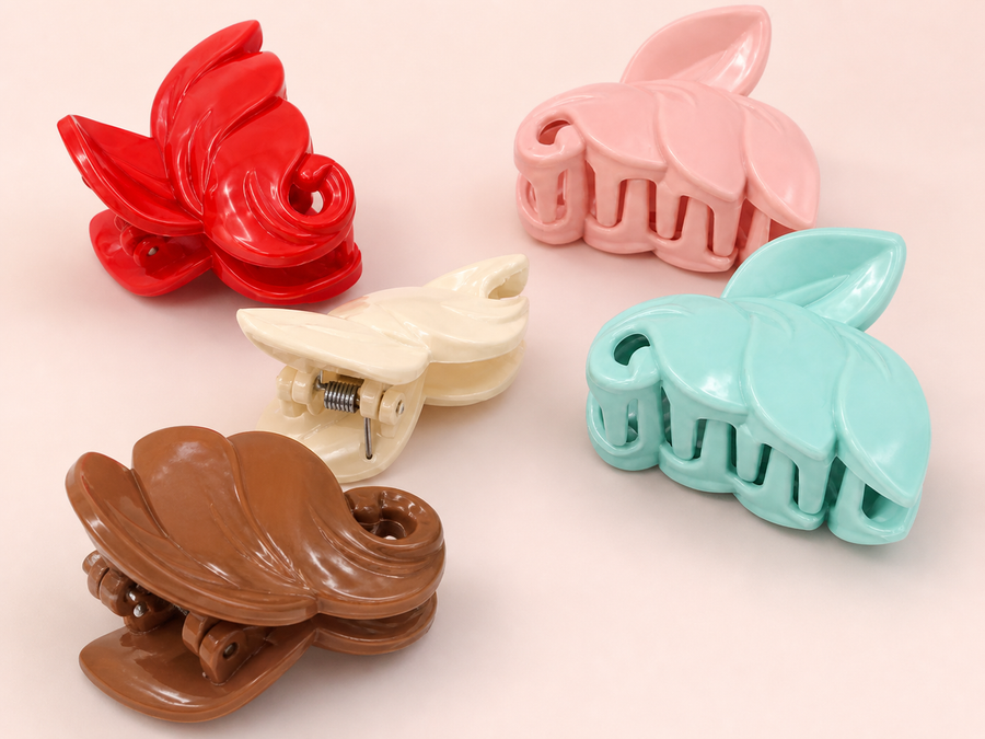 Leaf-shaped hair claw clips in rose tones
