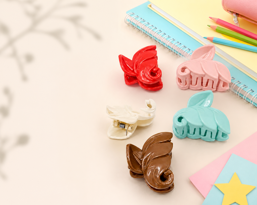 Leaf-shaped hair claw clips in rose tones