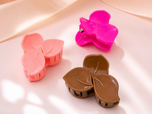 Leaf hair claw clips in pale pink hot pink and brown shades