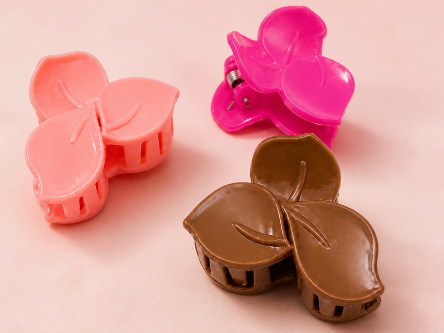 Leaf hair claw clips in pale pink hot pink and brown shades