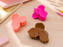 Leaf hair claw clips in pale pink hot pink and brown shades