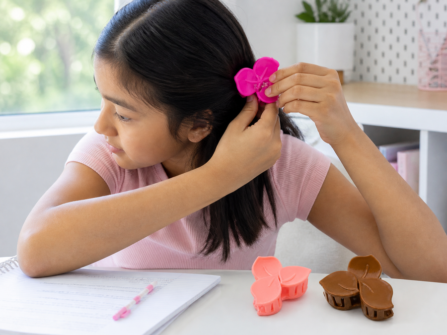 Leaf hair claw clips in pale pink hot pink and brown shades