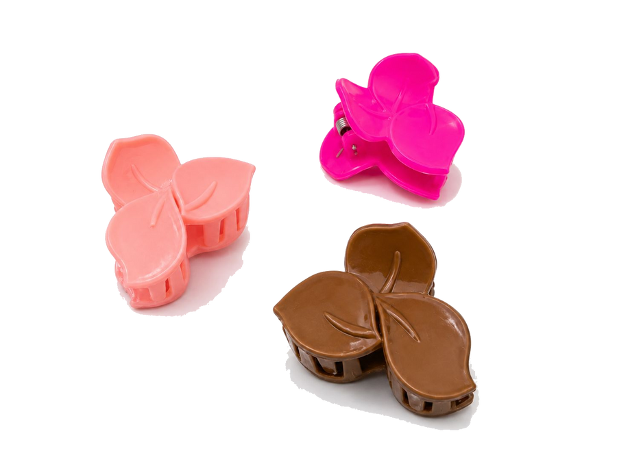 Leaf hair claw clips in pale pink hot pink and brown shades