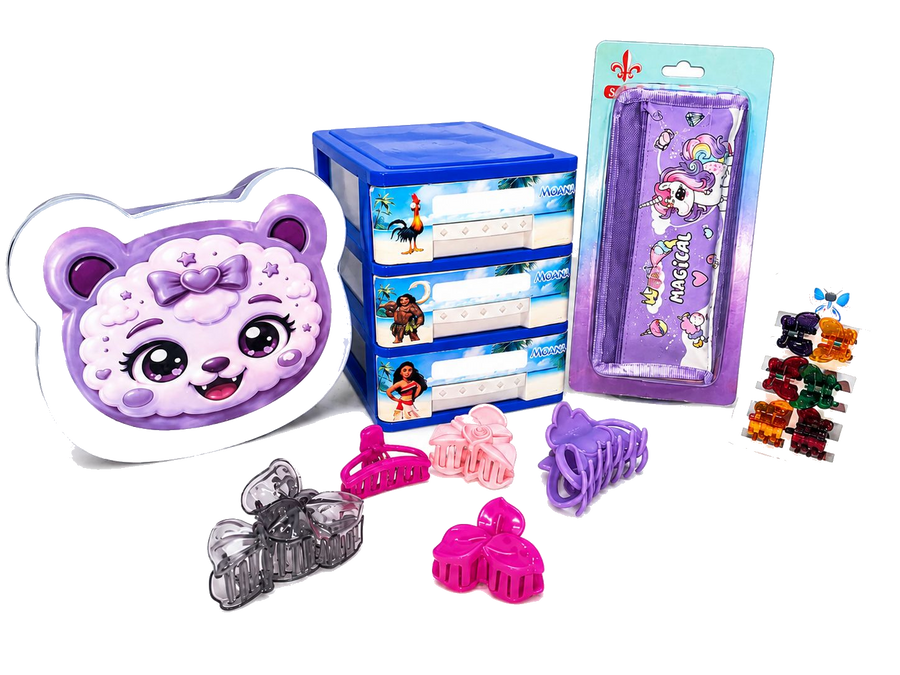 Purple character unicorn school accessory bundle