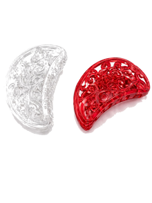 Curved barrette hair clips in red and clear finishes