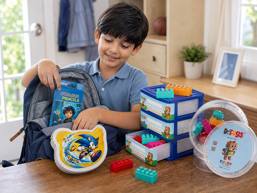 Character cubby building block and pencil bundle
