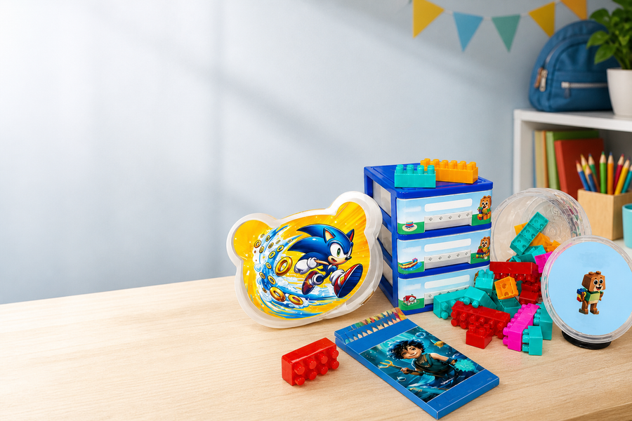Character cubby building block and pencil bundle