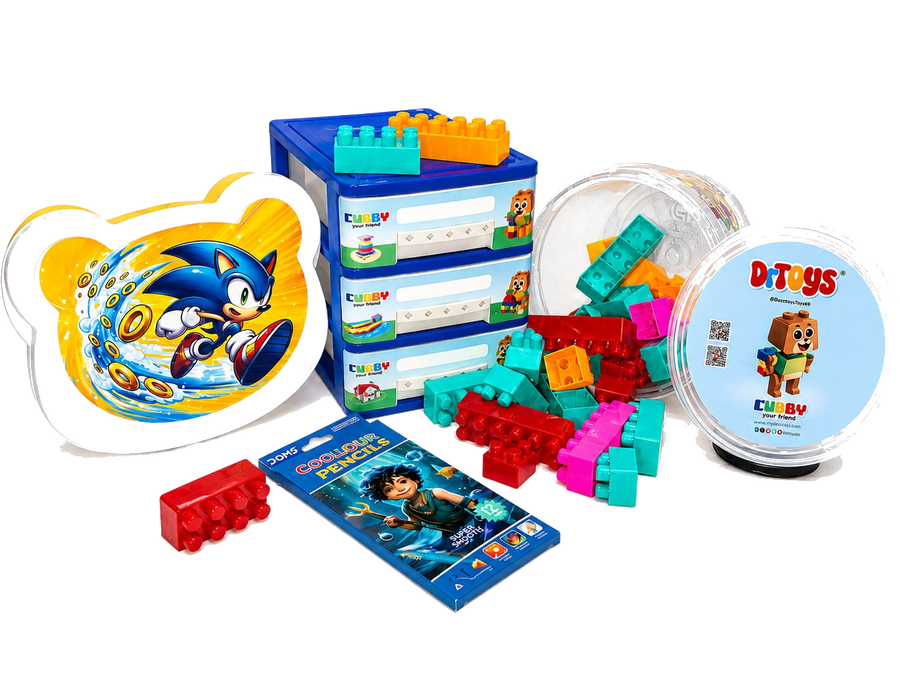 Character cubby building block and pencil bundle