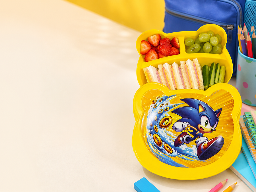 Yellow character lunch box with compartments