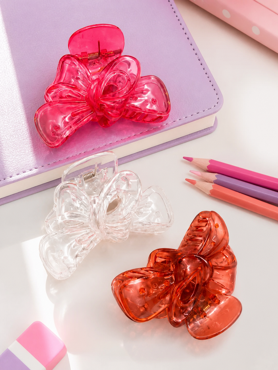Translucent bow and butterfly hair claw clips