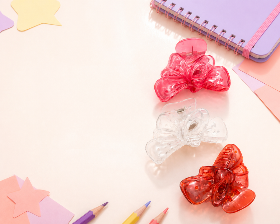 Translucent bow and butterfly hair claw clips