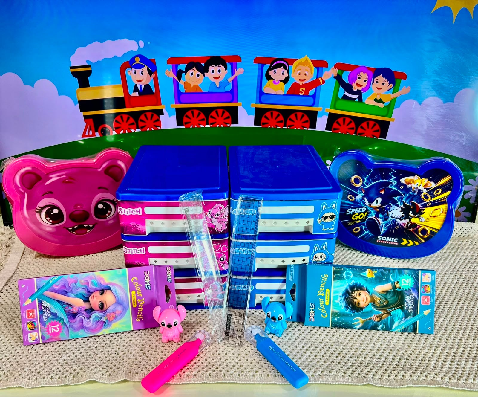 Colorful lunch boxes and accessories